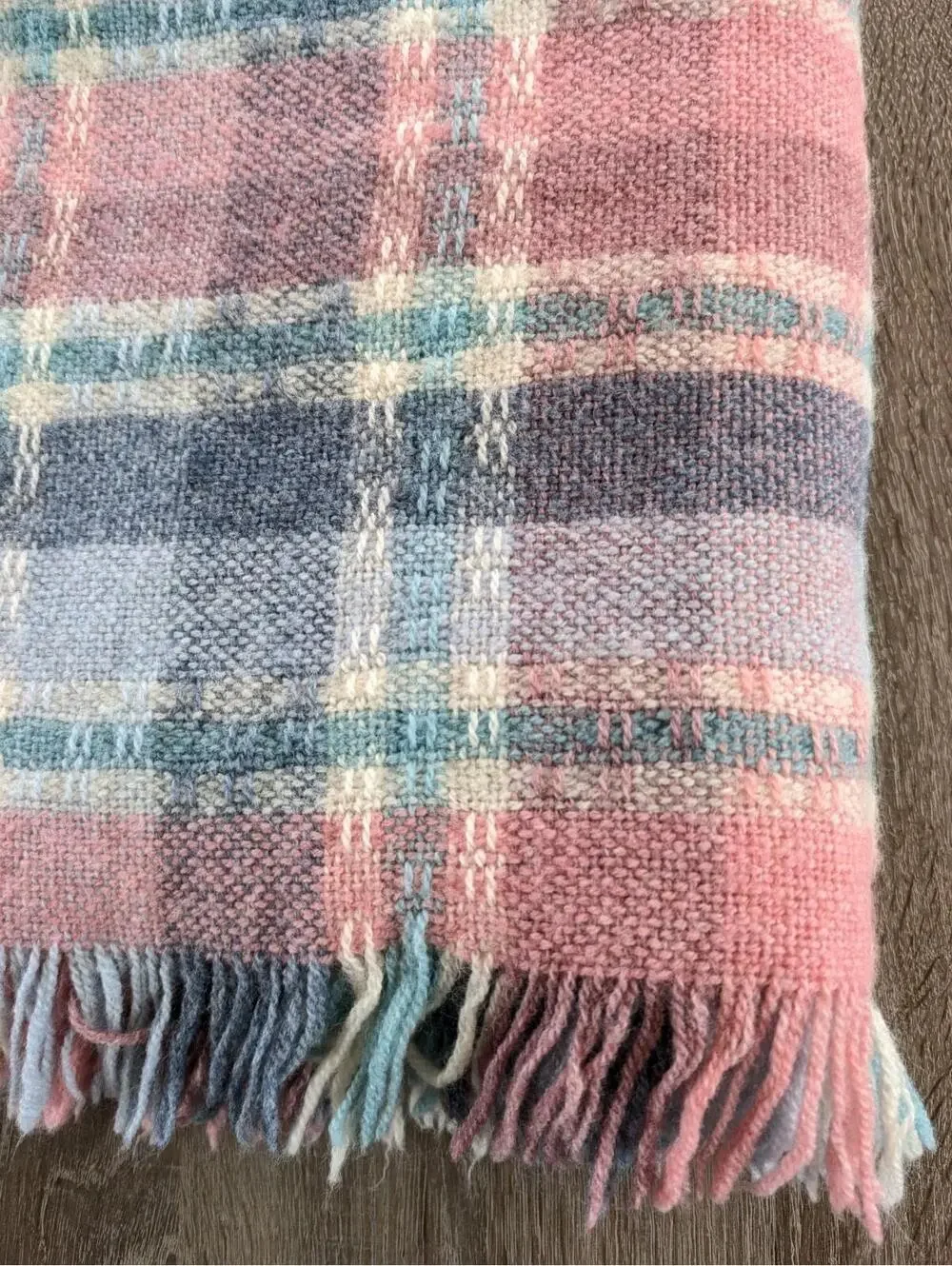 Faribo Faribault Woolen Mill Co Pink Plaid Wool Acrylic Throw Blanket Fringe